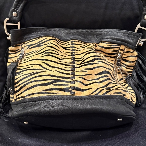 B. Makowsky Tiger Print Calf Hair & Leather Hobo Bag - Picture 2 of 5